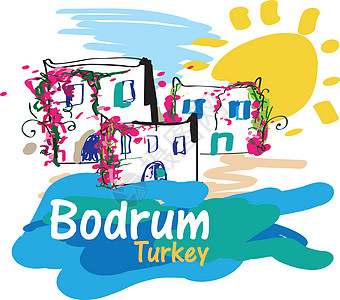 Bodrum 插文 线条艺术 花的 美丽的 家 插图 建筑学图片