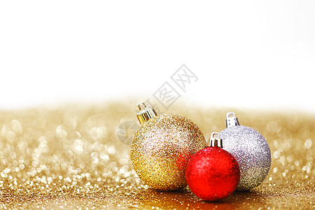 圣诞球 玩具 闪亮的 金子 黄色的 红色的 圣诞节图片
