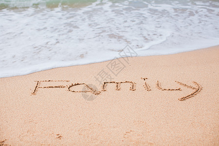 在热带海滩的沙滩上画家庭 海洋 假期 字母 海岸图片