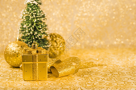 圣诞装饰品 盒子 美丽的 模糊 季节 冬天 金子 金的 惊喜图片