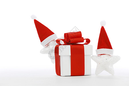圣诞星 新年 帽子 盒子 展示 庆典 白色的 假期 红色的 标签图片