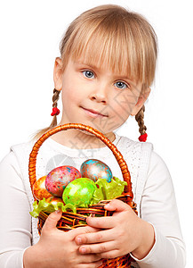 持有复活节篮子的女孩 微笑 春天 抓住 只有一个孩子背景图片