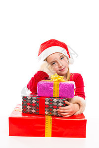 圣诞圣誕孩子女孩对丝带礼物欢欣喜的快乐 帽子图片