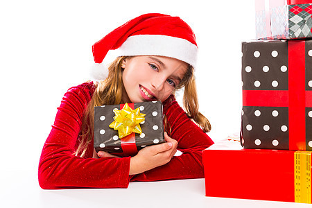 圣诞圣誕孩子女孩对丝带礼物欢欣喜的快乐 圣诞节图片