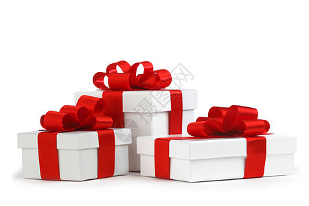 带有红弓的礼品盒 丝带 圣诞节 惊喜 白色的图片