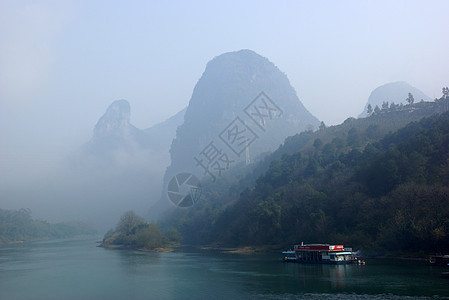 中国广西省桂林Yyu Yangsuo长河景观 旅游 爬坡道图片