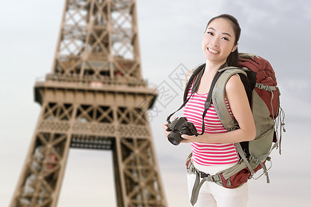 微笑旅行的亚洲女孩 法国 中国 脸 探险家 女士图片