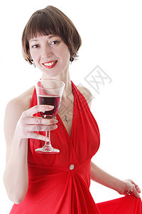 穿着红色酒杯的优雅女子 微笑 迷人的 女士 圣诞节 可爱的图片