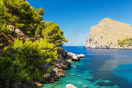 巴利阿里群岛Mallorca海岸的蓝色环礁湖 热带 夏天图片