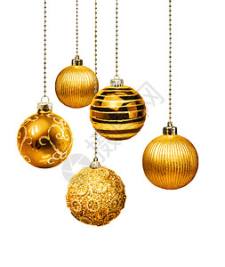 圣诞金球 金子 丝带 假期 传统的 装饰品图片