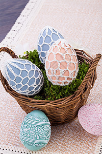 美丽的东面蛋装饰彩色满彩蛋 开花 雏菊 蓝色的 宗教图片