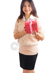 持有礼品盒的妇女 快乐的 可爱的 圣诞节 庆典 纸 生日图片