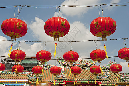 中国新年中国陶瓷镇的中国纸灯灯笼 天空图片