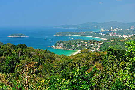观察普吉海湾城市泰兰 棕榈树 假期 泰国 海滨 岬角图片