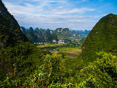 Yangshuo附近的景观 自然 蓝色的 岩溶 反射图片