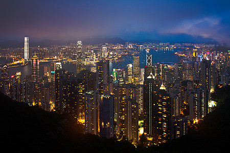 香港夜景夜里香港市风景 旅行 石头 塔 顶峰 天空背景