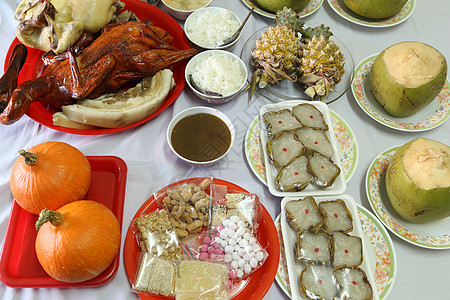 为中国新年文化提供各种食物 肉 吃 亚洲 菠萝图片
