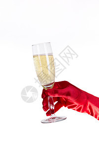 女性手戴红色歌剧手套 拿着香槟杯 奢华 迷人的图片