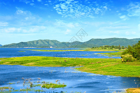 蓝水关于泰国水库大坝的意见 旅游 风景 热带 云 长的背景