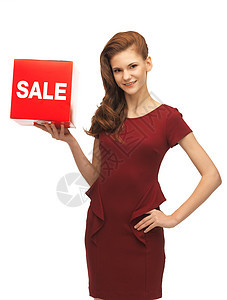 穿红色礼服 有销售标志的少女 裙子 女孩图片