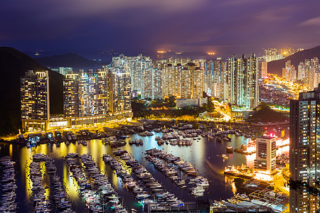 日落时香港台风避难所 民众 旅游 建筑学 美丽的 天际线图片