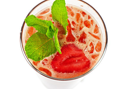 草莓凉茶 果汁 橙子 液体 清爽 叶子 饮料图片
