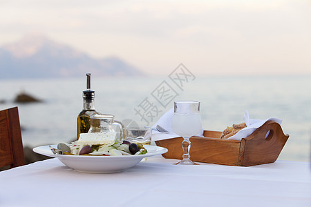 Greek沙拉室外和海面 阿托斯 天空 开胃菜图片