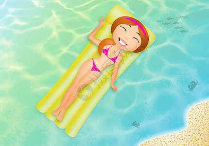 女少女日光浴 太阳 旅行 热的 水 乐趣 放松图片