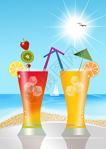 海滩上的鸡尾酒 玻璃 乐趣 夏天 果汁 热的 热带图片