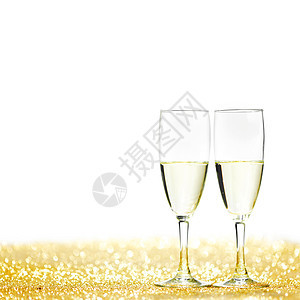 一对香槟笛 金子 庆典 假期 起泡的 长笛 圣诞节 喝 闪光图片