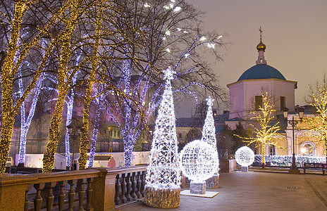 莫斯科圣诞节 特维尔大街 季节性的 冬天 照明 新年 宗教 灯背景图片