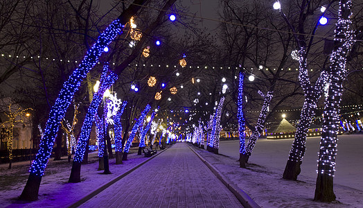 莫斯科圣诞节 俄罗斯 晚上 假期 灯 发光的 城市 季节性的图片