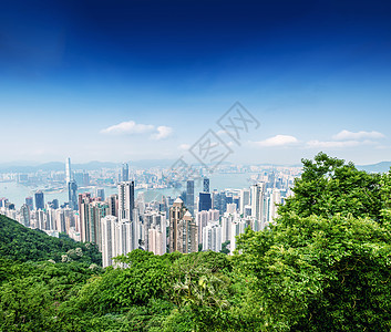 在阳光明媚的天气中 香港市风景全景 天空 商业图片