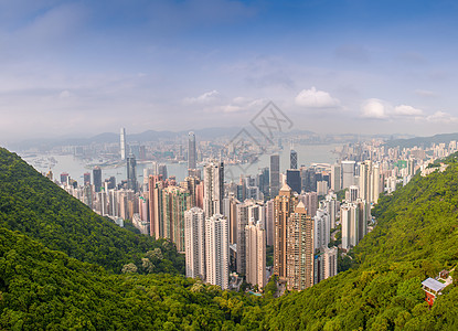 在阳光明媚的天气中 香港市风景全景 摩天大楼 金融的图片