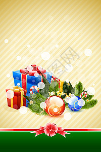 圣诞卡模板 圣诞贺卡 礼物 球 盒子 假期 插图 礼物盒背景图片