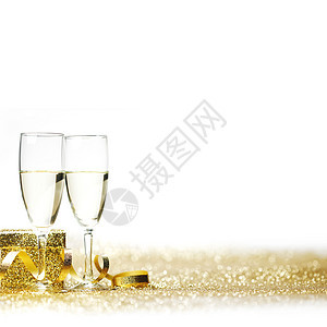 香槟和礼物 玻璃 喝 酒精 生日 圣诞节 派对 喜庆的背景图片