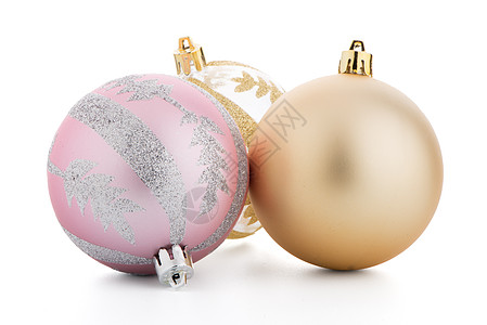 Christmas 装饰球 派对 三个对象 剪下 金粉色背景图片