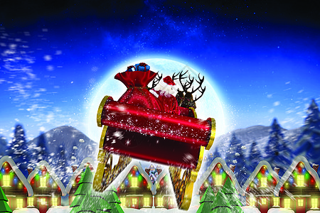 圣诞老人骑着雪橇飞翔的复合图像 月亮 飞行 灯背景图片