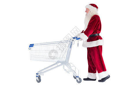 圣诞老人推一辆购物车图片