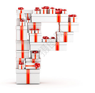 P 信 由装有红丝带的礼物盒纸箱写成图片