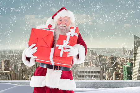 圣塔的复合图像包含一些礼物 城市 假期 喜庆 圣诞老人图片