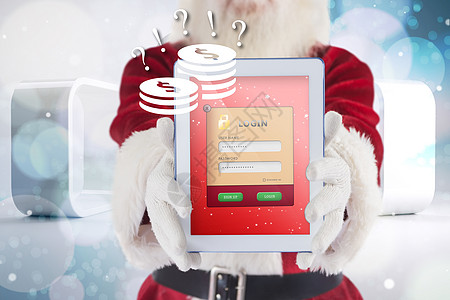 Santa 的复合图像显示一个平板电脑 pc 报名 钱图片