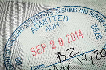 美国移民旅行签证 美国入境旅行许可证 的印章高清图片