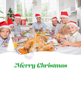 圣诞节晚餐桌旁微笑的全家人综合形象 在圣诞晚宴桌上 住所 祖母图片