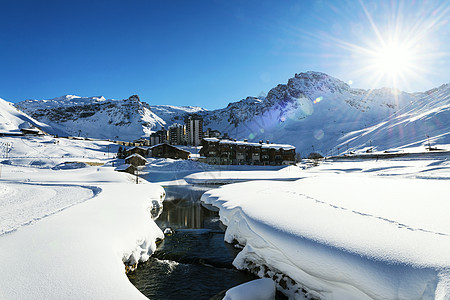 法国提琴 阿尔卑斯山 冰 假期 萨瓦省 滑雪 日出图片