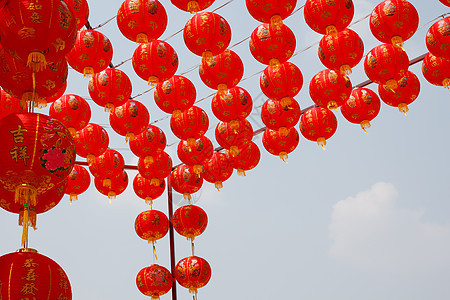 中国红灯笼装饰 唐人街 节日 镇 幸运的 红色的 金的图片