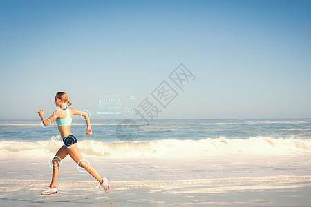 在沙滩上慢跑的合体女性综合形象 合身 快乐 计算机绘图图片