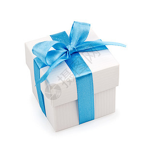 带蓝色丝带的白色礼品盒 情人节 假期 弓 圣诞节 包装图片