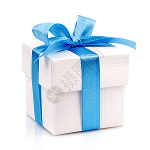 带蓝色丝带的白色礼品盒 弓 纸 庆祝 惊喜 情人节图片