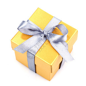 带有硅丝带的黄色礼品盒 爱 假期 情人节 银色 圣诞节图片